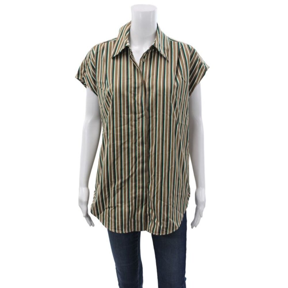 Lorena Antoniazzi Women Beige Striped Sleeveless Tunic Button-Up Size 6